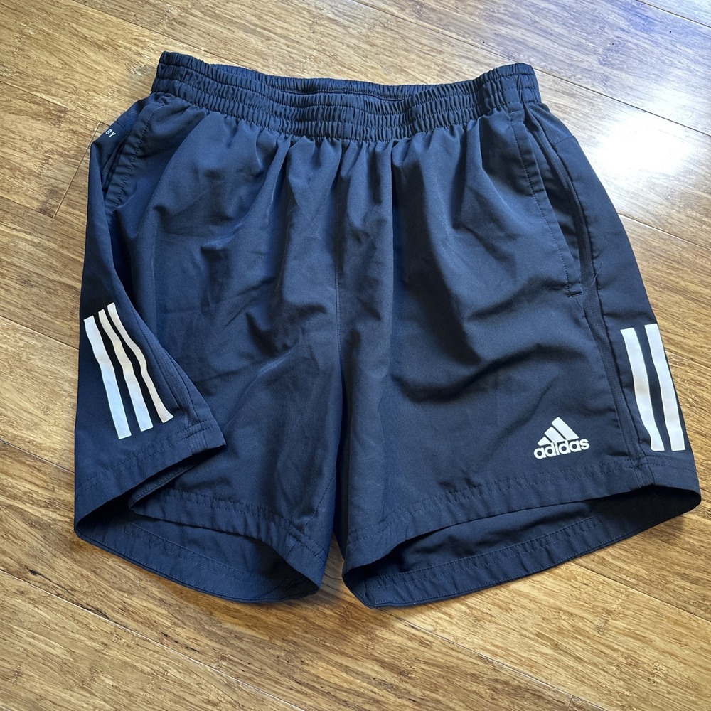 Adidas Men's Black 3 Stripes Woven Athletic Training Shorts 5" Inseam Liner EUC - Picture 1 of 10